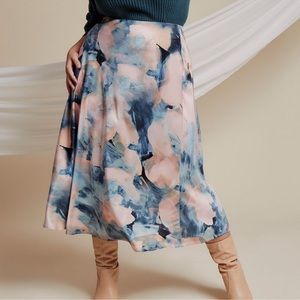 Eloquii Full Satin Skirt in blue and blush